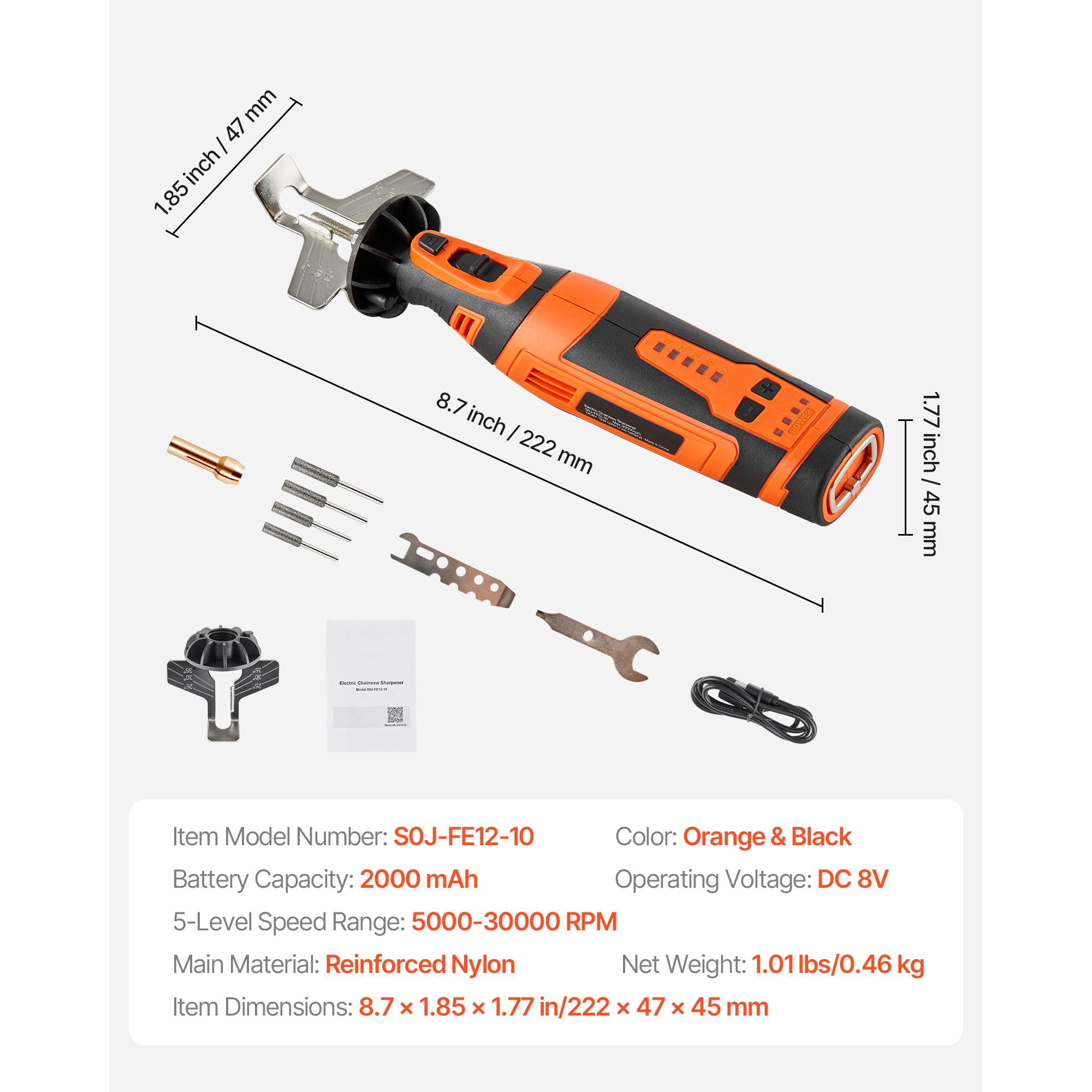 Cordless Chainsaw Sharpener 5 Adjustable Speeds 5000-30000 RPM, Multi-Angle Guide 25°/30°/35°, Portable Electric Chain Saw Blade Sharpener Tool