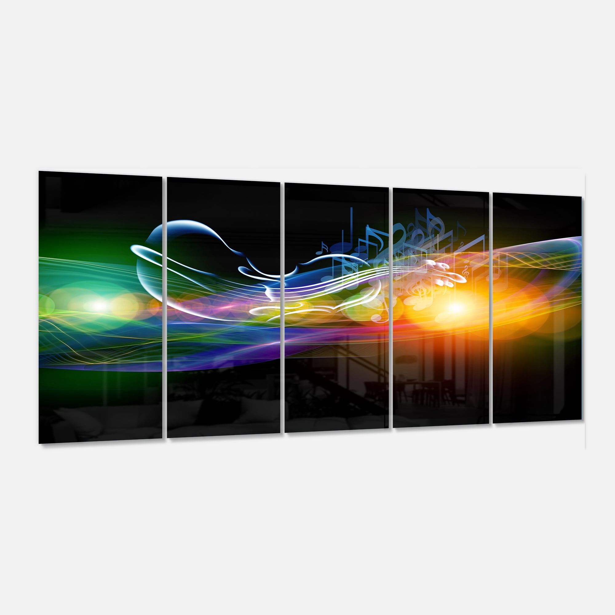 Waves of Music Fractal Design 28 in x 60 in Painting Art Prints, by Designart