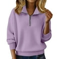 thumbnail image 3 of Quarter Zip Pullover Mock Neck Women's Sweaters Half Zip Sweater Long Sleeve Jumper Tops Collared Sweater Polo Sweatshirt Business Casual Fall Trendy Dressy Casual Pullover Light Violet 3XL, 3 of 9