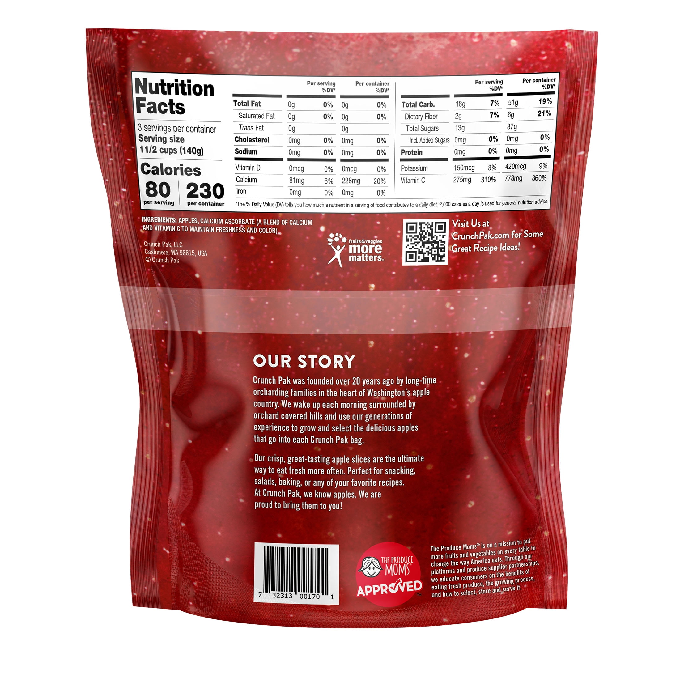 Crunch Pak Fresh Sweet Apple Slices, Family Size, 14 oz Resealable Bag