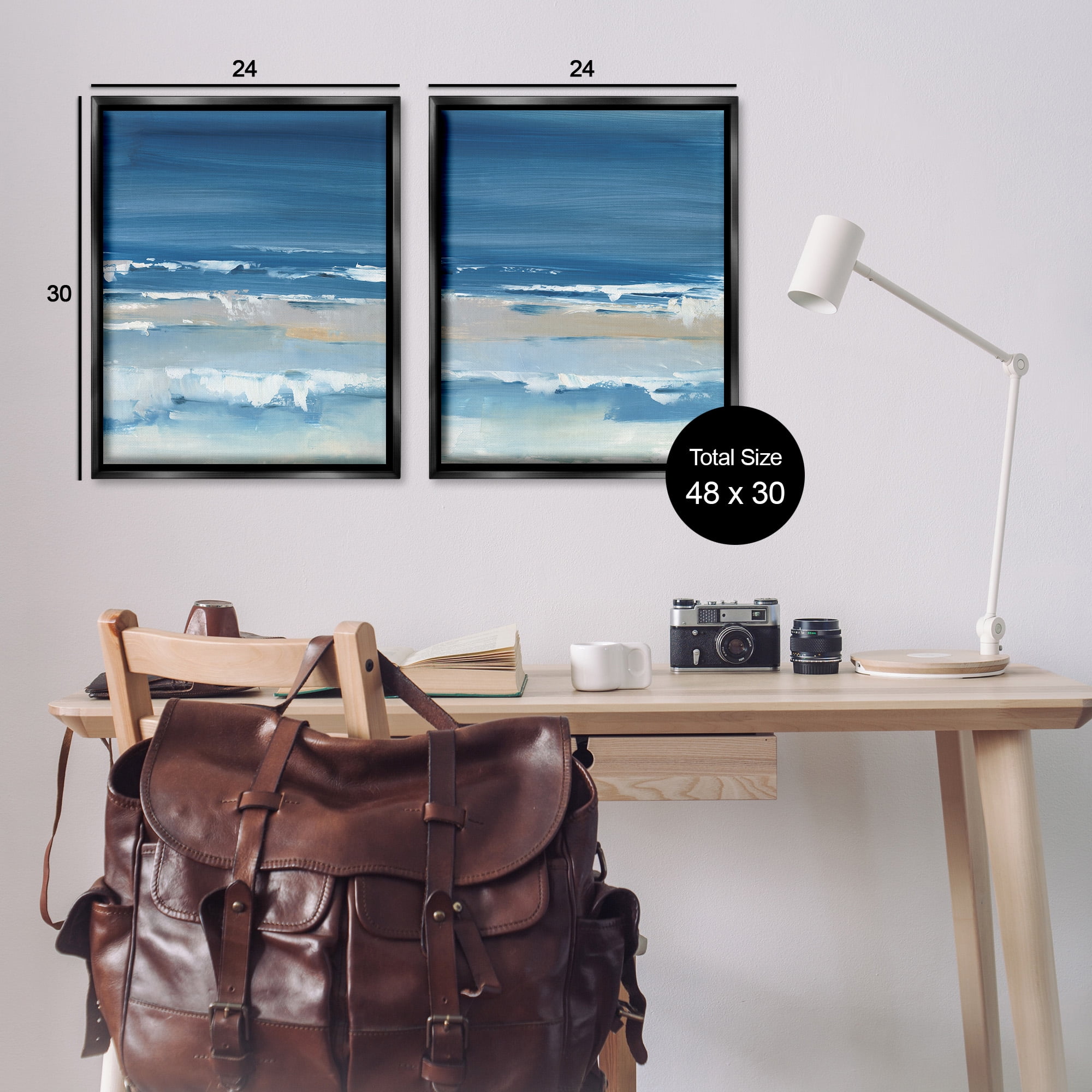 Stupell Industries Crashing Beach Wave Shore Nature Painting Black Floater Framed Canvas Art Print Wall Art, 25 x 31, Set of 2