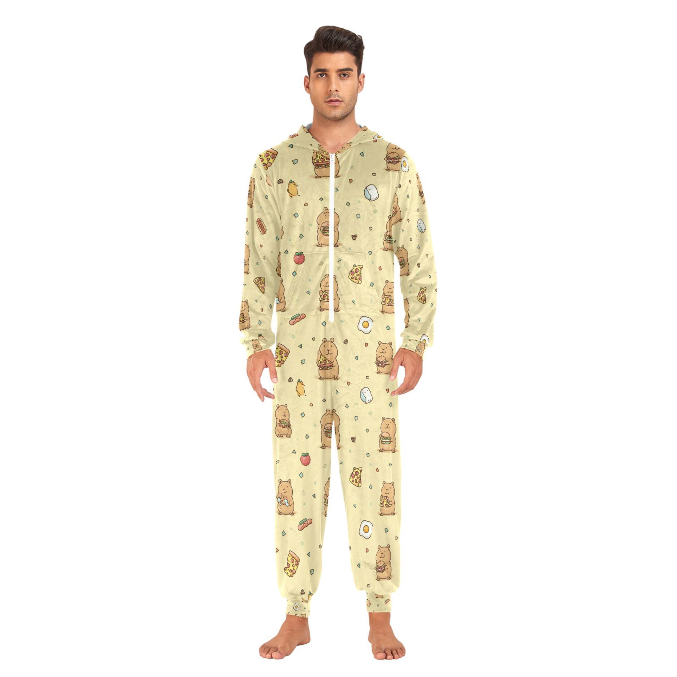 Adult Christmas Onesie Sakapibara Adult Zipper One-Piece Pajamas Unisex Pajamas with Pockets