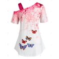 thumbnail image 2 of Talla grande taza de cuello floral mariposa impresión tee Rosegal Camisetas tallas grandes, 2 of 5