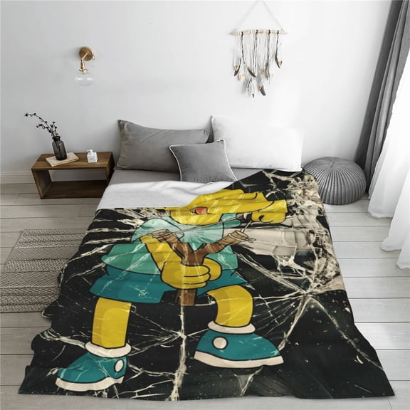 Simpsons Cartoon Printing Throw Blanket, All Seasons Flannel Fleece Blanket, Soft & Warm Plush Blankets for Couch Sofa Bed Camping Travel, 40"x30"