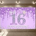 thumbnail image 5 of Purple Theme Sweet 16 Banner  Studded Happy Birthday Display Princess Style Sparkling Design 16th Birthday Backdrop for 16th Birthday Party Teen Girl Celebration Princess Theme Party, 5 of 8