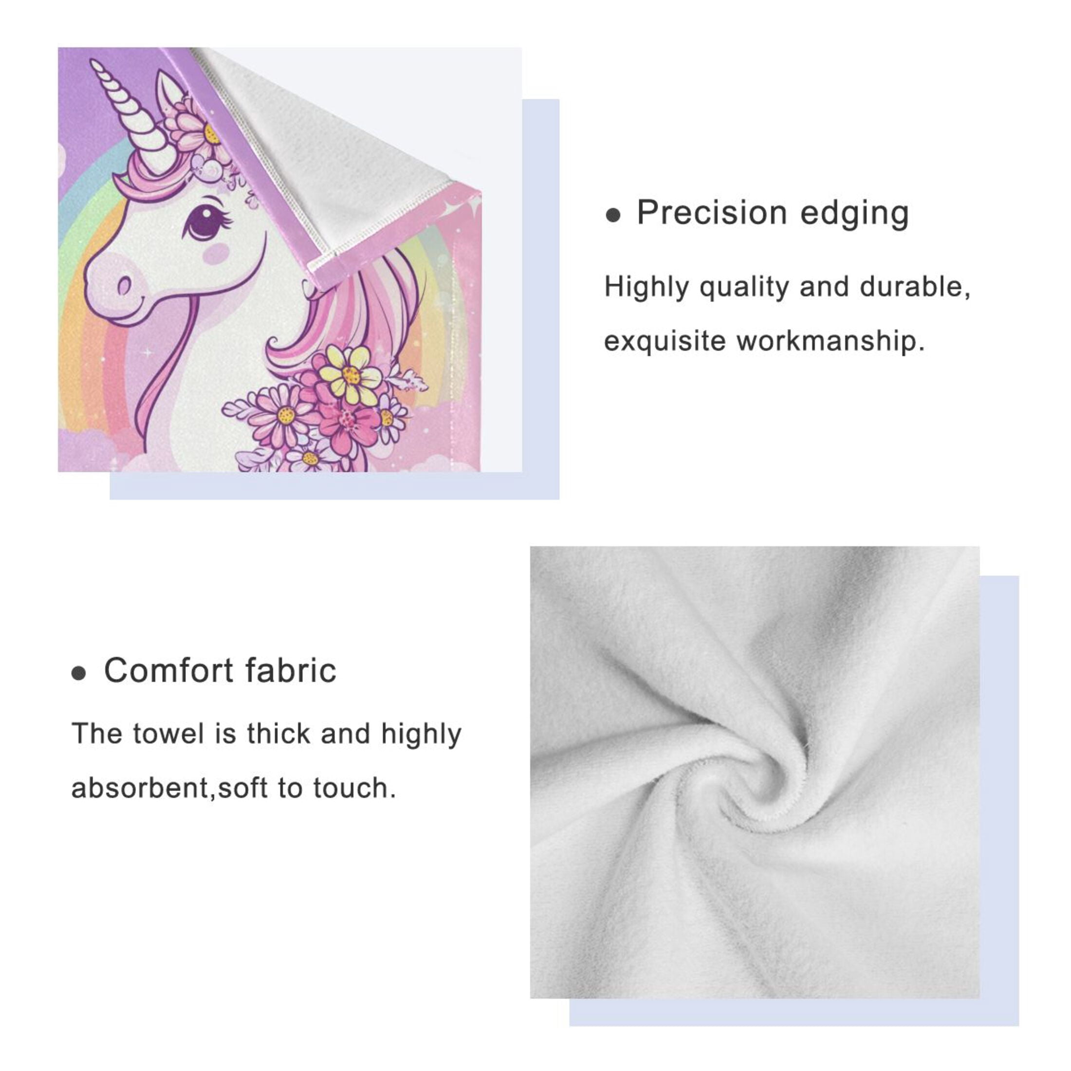 WOBOGO Rainbow Pony Ultra Soft 3 Pack Cotton Towel Set Includes 60 x 30in Bath Towel 28 x 16in Face Towel and 13 x 13in Small Square Towel for Everyday Use Lightweight and Compact