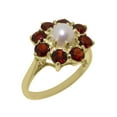 thumbnail image 1 of LBG British Made 10k Yellow Gold Cultured Pearl & Garnet Womens Promise Ring - 33 size options - Size 9.5, 1 of 6