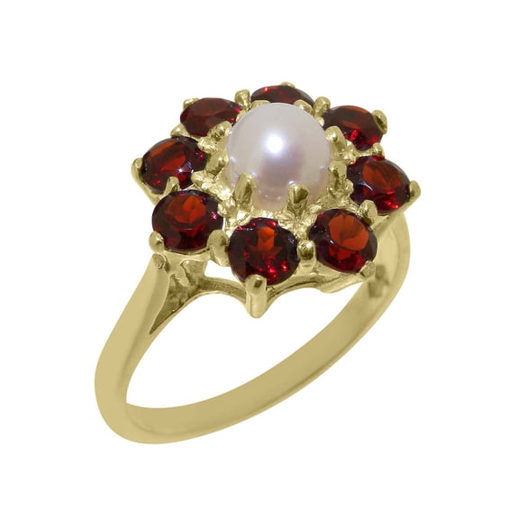 LBG British Made 14k Yellow Gold Cultured Pearl & Garnet Womens Statement Ring - 33 size options - Size 10