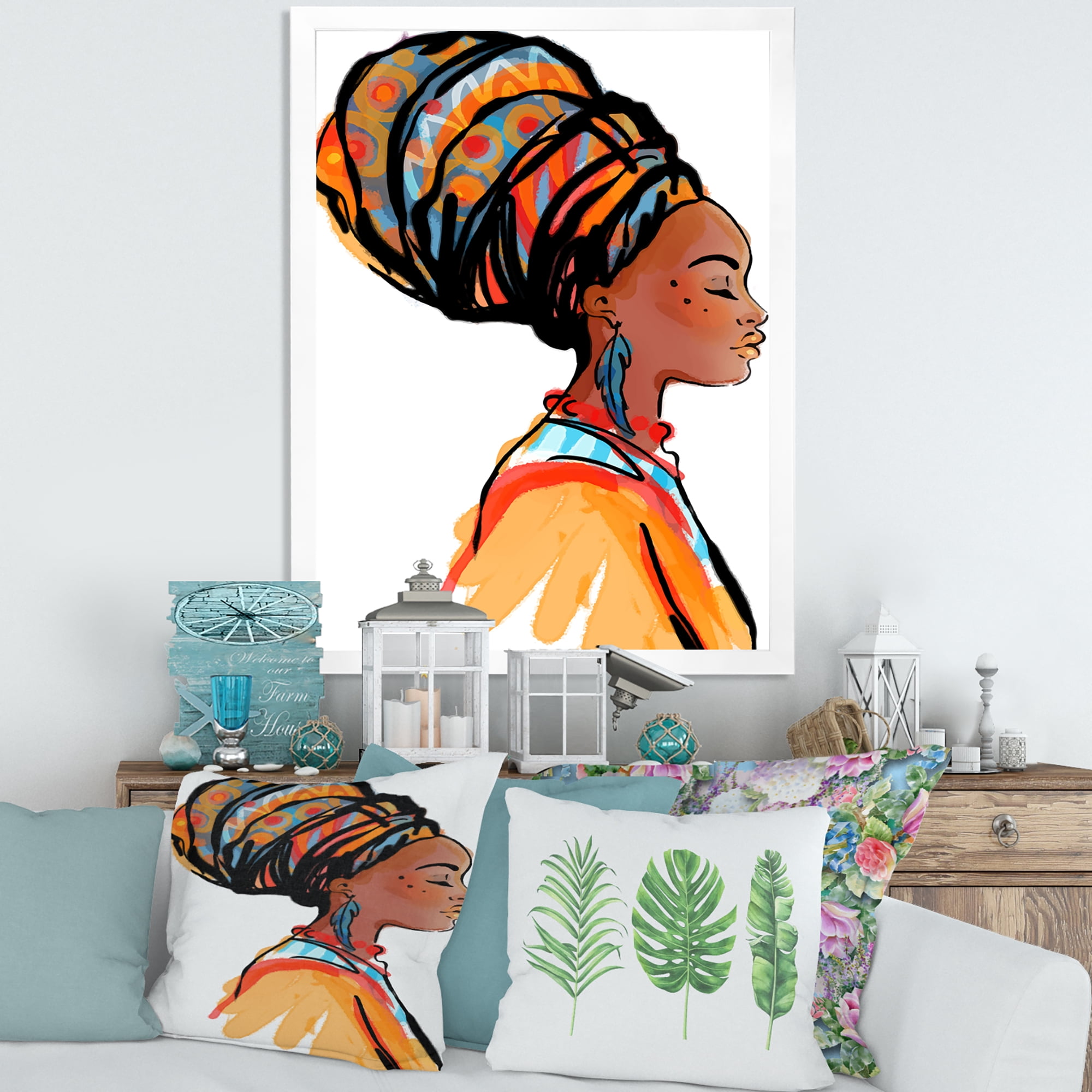 Designart 'Afro American Woman with Turban I' Modern Framed Art Print