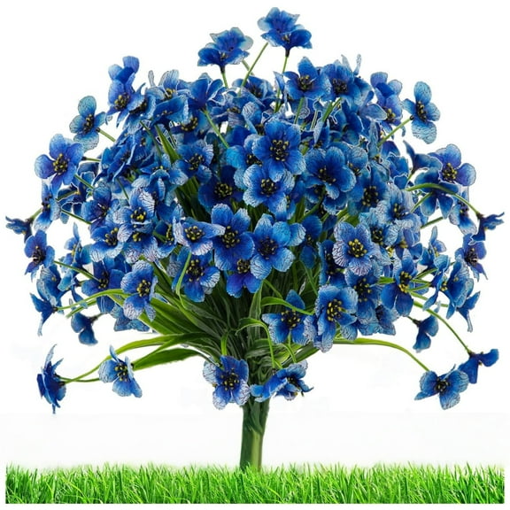 8 Bundles Artificial Violet Flowers for Outdoor Decor, UV Resistant Faux Plants - Blue Lifelike Florals for Porch & Garden