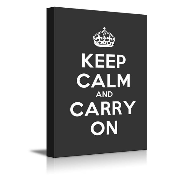 Canvas Wall Art Gallery Wrap Canvas Prints - Keep Calm and Carry On | Stretched Deep Grey Canvas Home Art Ready to Hang - 16" x 24"