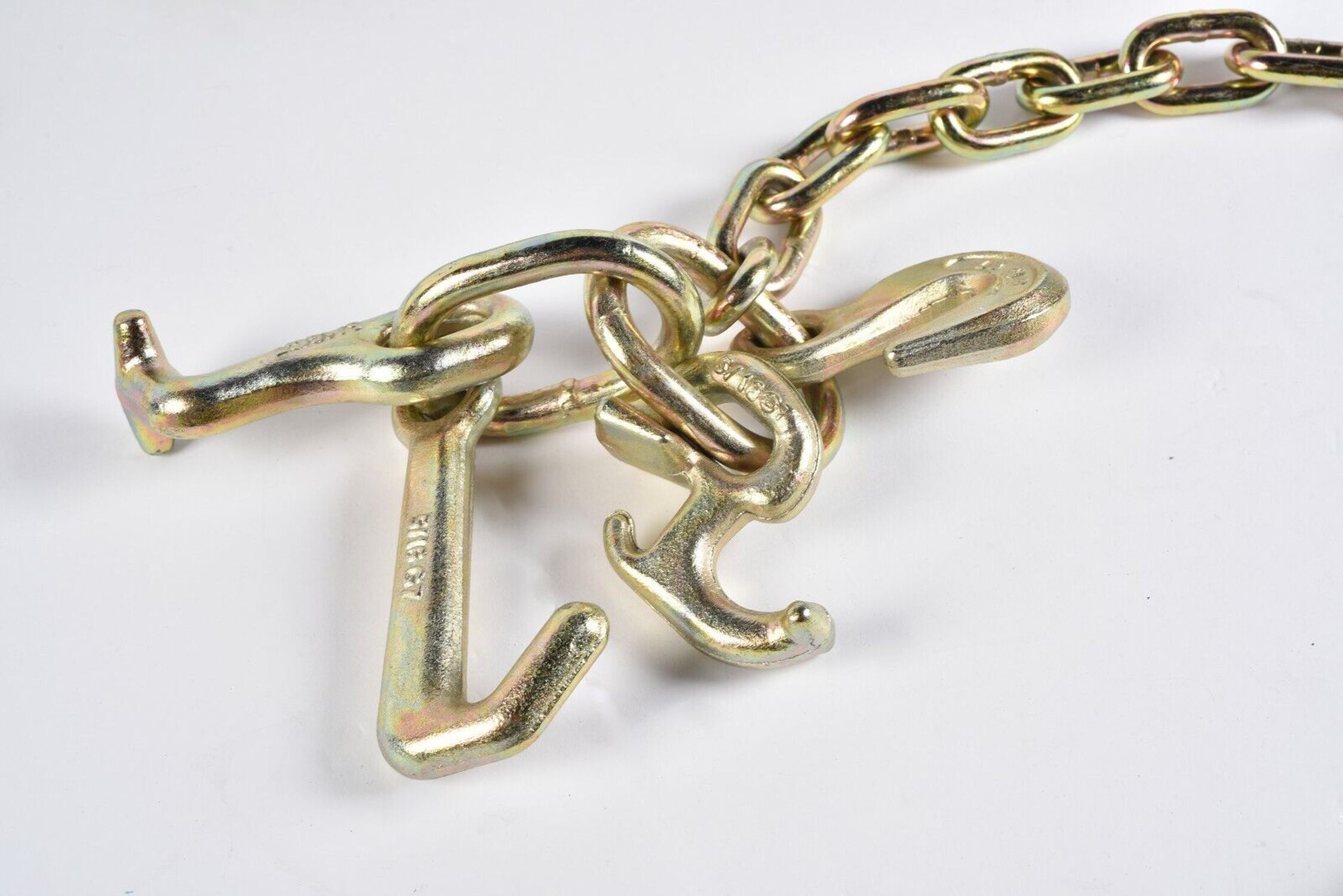 5/16" x 10' Long Shank J Hook Tow Chain w. RTJ Cluster & Grab Hook, 4700 lbs WLL