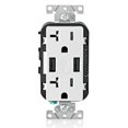 thumbnail image 1 of Cargador USB Leviton T5832-W tipo A, 20 A, resistente a manipulaciones, blanco, 1 of 6