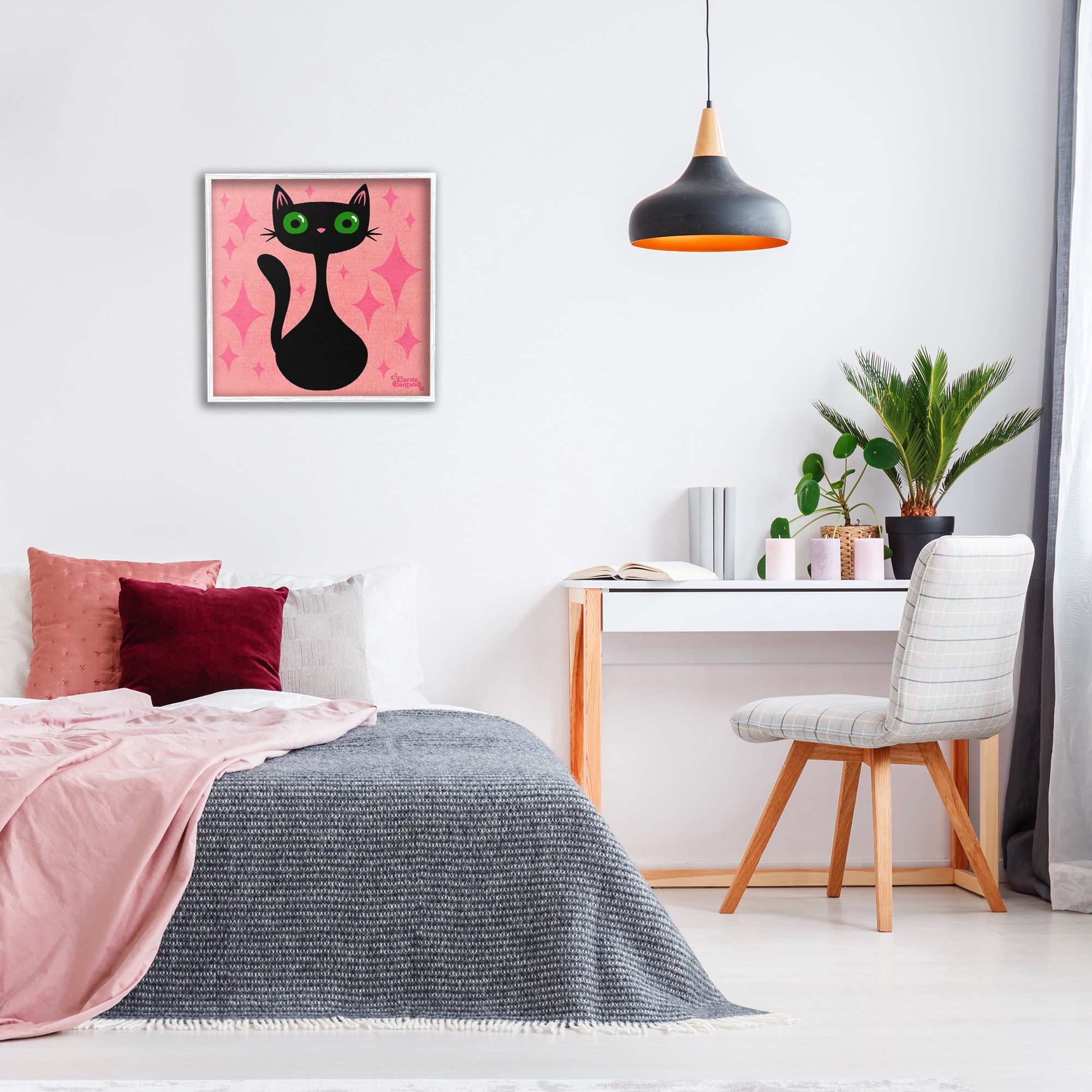 Stupell Industries Cat with Pink Diamonds Animals & Insects Painting White Framed Art Print Wall Art, 24 x 24