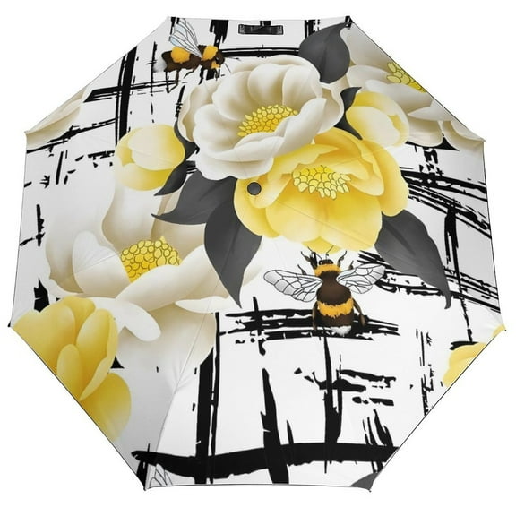 Floral Colorful Flowers Umbrella for Rain - Portable, Double Layer Automatic Folding Umbrella UV Protection for Rain Car Travel Outdoor Men Women