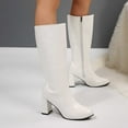 thumbnail image 6 of Knee High Boots Women – Slightly Wider Calf Faux Leather Tall Dress Boots, Block Heel & Side Zipper – Classic Comfortable Fashion Fall Winter Boots(Color:White,Size:6), 6 of 8
