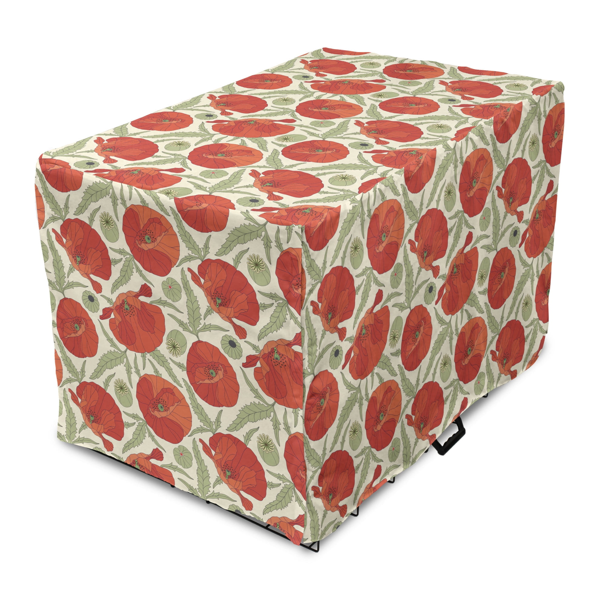 Floral Dog Crate Cover, Macro Scene Top View of Blooming Poppies with ... - Cute Pet Crate Toppers For Outdoor Use