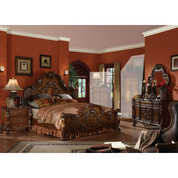 4pcs Cherry Oak King Sleigh Bedroom Set