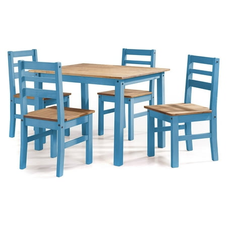 Reclaimed Heart Pine - Maiden 5-Piece Solid Wood Dining Set with 1 Table and 4 Chairs in Blue Wash
