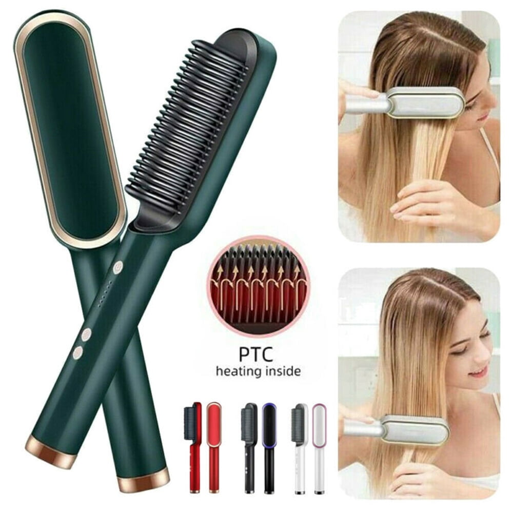 Puangsi 2 in 1 Hair Straightener Brush, Ionic Straightening Brush with