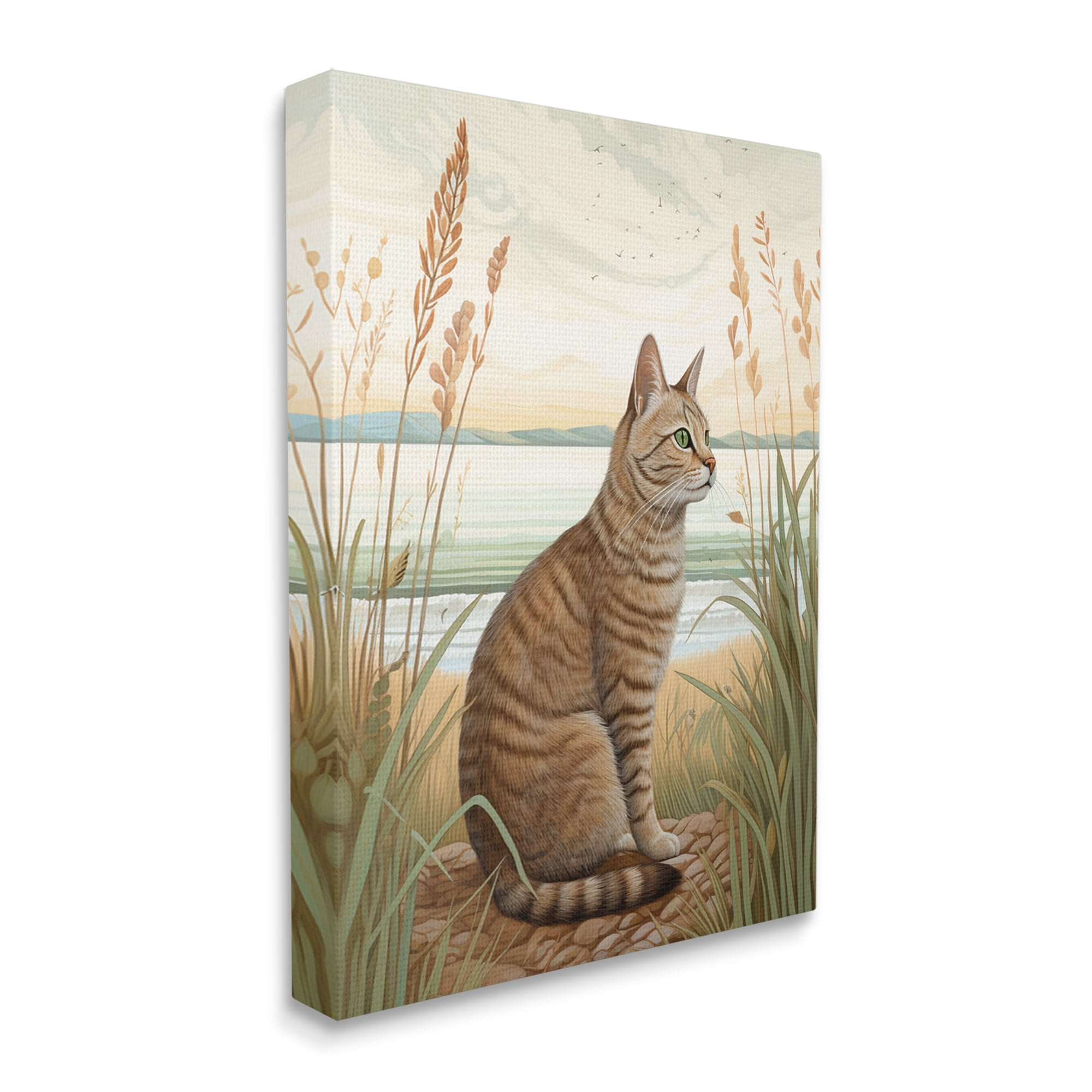 Stupell Industries Cat Sitting on Beach Animals & Insects Painting Gallery Wrapped Canvas Print Wall Art, 30 x 40