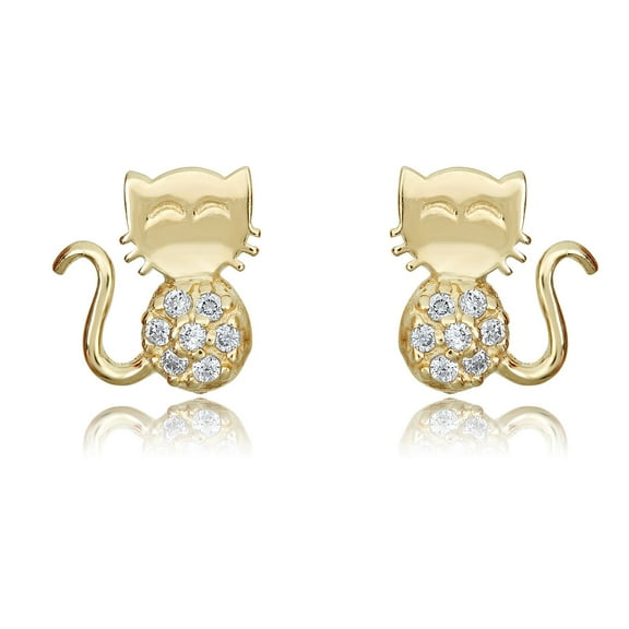 AVORA 10K Yellow Gold Cat Simulated Diamond CZ Stud Earrings