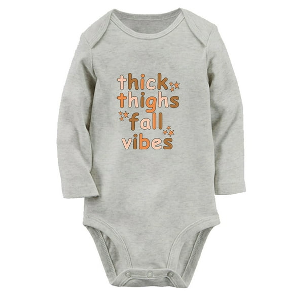Thick Thighs & Fall Vibes Funny Rompers, Newborn Baby Unisex Bodysuits, Infant Jumpsuits, Toddler 0-12 Months Kids Long Sleeves Oufits (Gray, 0-6 Months)