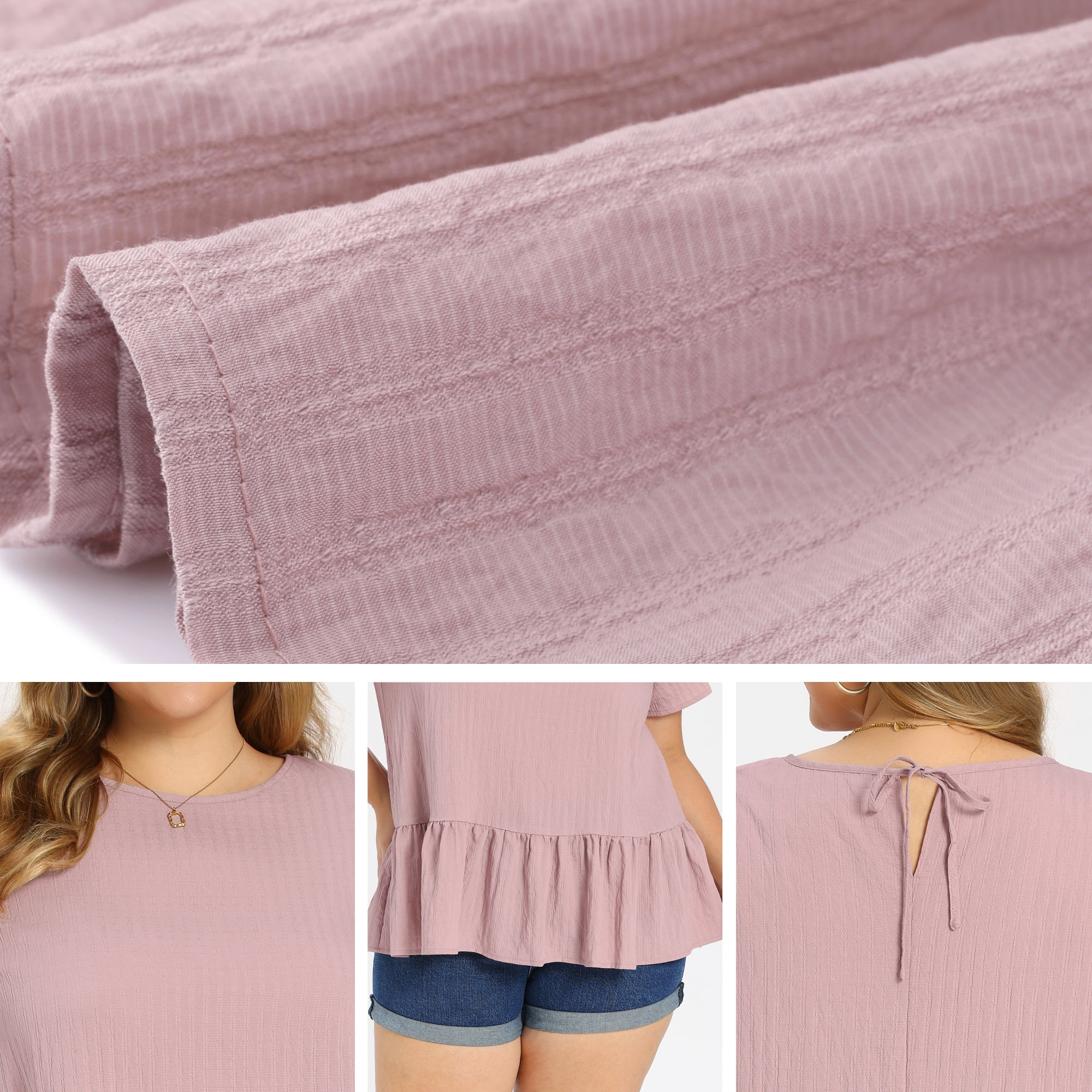 DARING DIVA Women's Plus Babydoll Tops Crew Neck Blouses 2X Pink