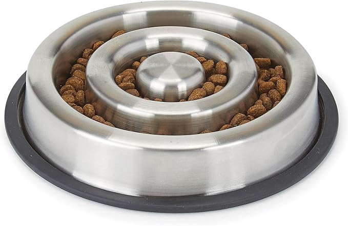 PetEdge ZW8008 12 ProSelect Stainless Steel Heavy Duty Slow Feeder Bowl with Non-Skid Ring - Small