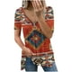 thumbnail image 2 of ICHUANYI Clearance Women Casual Retro Aztec Print Short Sleeve Ethnic V-Neck Zipper T-Shirts Tops(Orange, XXL) ICHUANYI WER2023081015129, 2 of 8