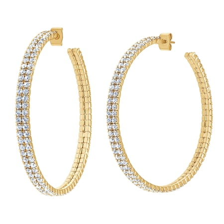 Arista Round Crystal Yellow Alloy Double Row Hoop Earrings