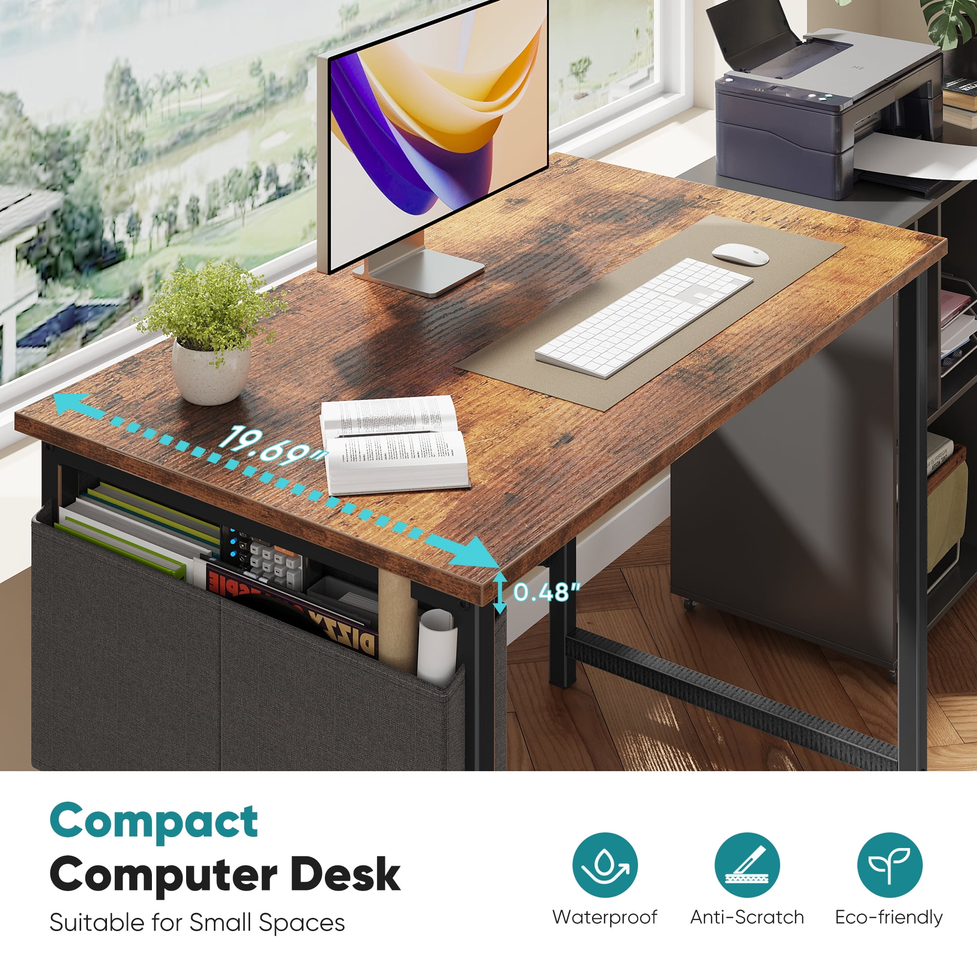 Gianna 31" Computer Desk with Metal Frame, Waterproof Surface and Storage Bag – Perfect for Office Use, Rust Brown