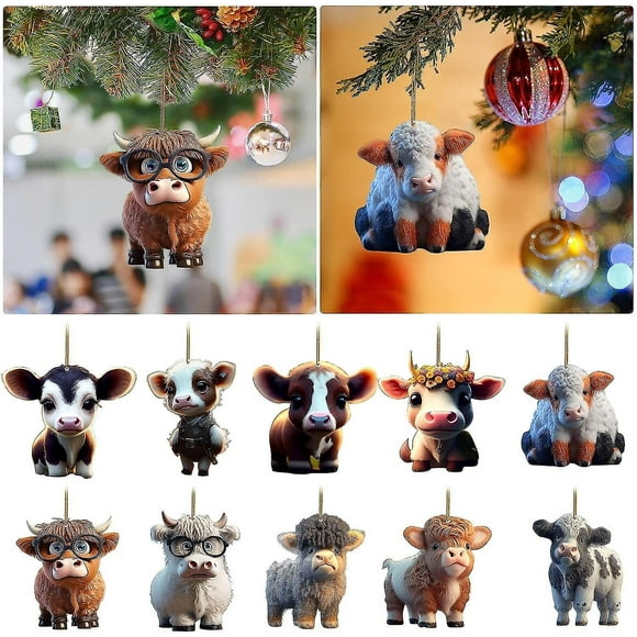 10 Uds colgante de coche de vaca de dibujos animados JanHm decoración del árbol del hogar adorno para árbol de Navidad