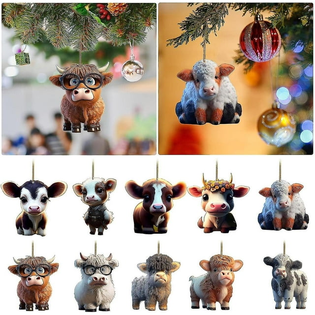 10 Uds colgante de coche de vaca de dibujos animados JanHm decoración del árbol del hogar adorno para árbol de Navidad