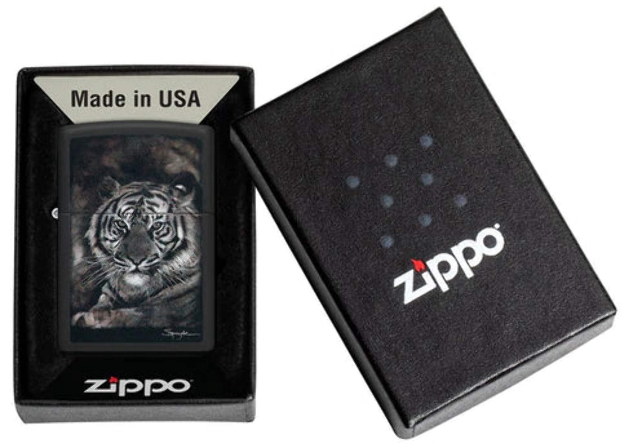 Zippo Spazuk Tiger Design Black Matte Pocket Lighter