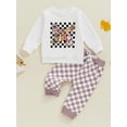 thumbnail image 4 of Toddler Baby Girls Fall Outfits 3 6 12 18 24 Months 2T 3T Letter Print Long Sleeve Sweatshirt and Checkerboard Print Pants Set Baby 2 Piece Clothes, 4 of 9