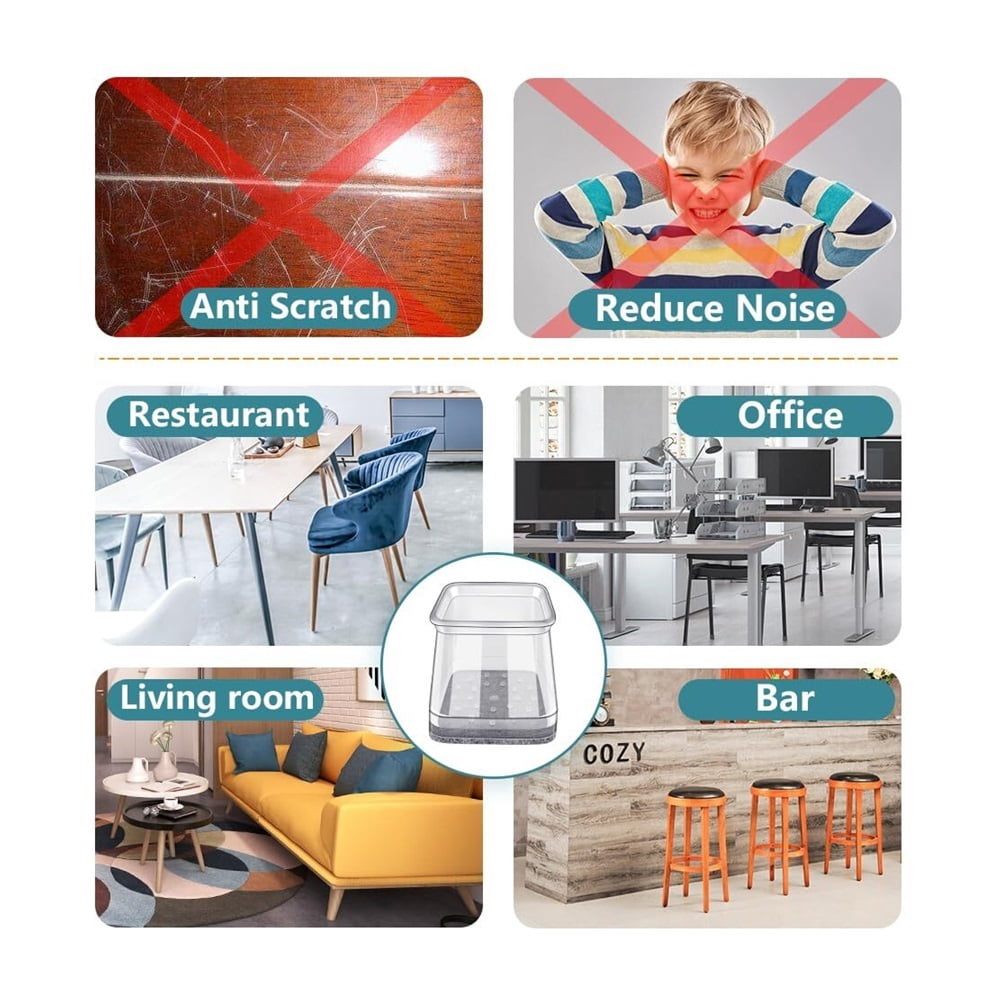 24 Pcs Chair Leg Floor Protectors Square, Silicone Felt Furniture Leg Pads Caps Covers for Hardwood Floors (Fit:1-5/8" to 2")
