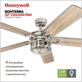 thumbnail image 2 of Honeywell Bontera 52" Craftsman Brushed Nickel LED Remote Control Ceiling Fan, 2 of 14