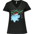 thumbnail image 3 of Inktastic I Want a Hippopotamus for Christmas Hippo in Santa Hat Women's Plus Size V-Neck T-Shirt, 3 of 5