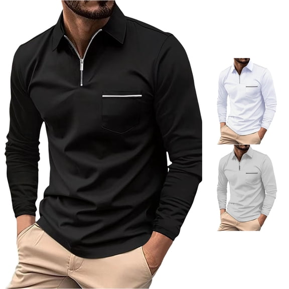 Afdoent Mens Polo Shirts Long Sleeve Color Block Lapel Quarter Zip Shirt Classic Casual Holiday Shirts Tops For Business Comfy