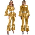 thumbnail image 2 of iiniim Womens Shiny Dance Jumpsuit Flare Sleeve Unitard Outfit Disco Club Party Gold XL, 2 of 7