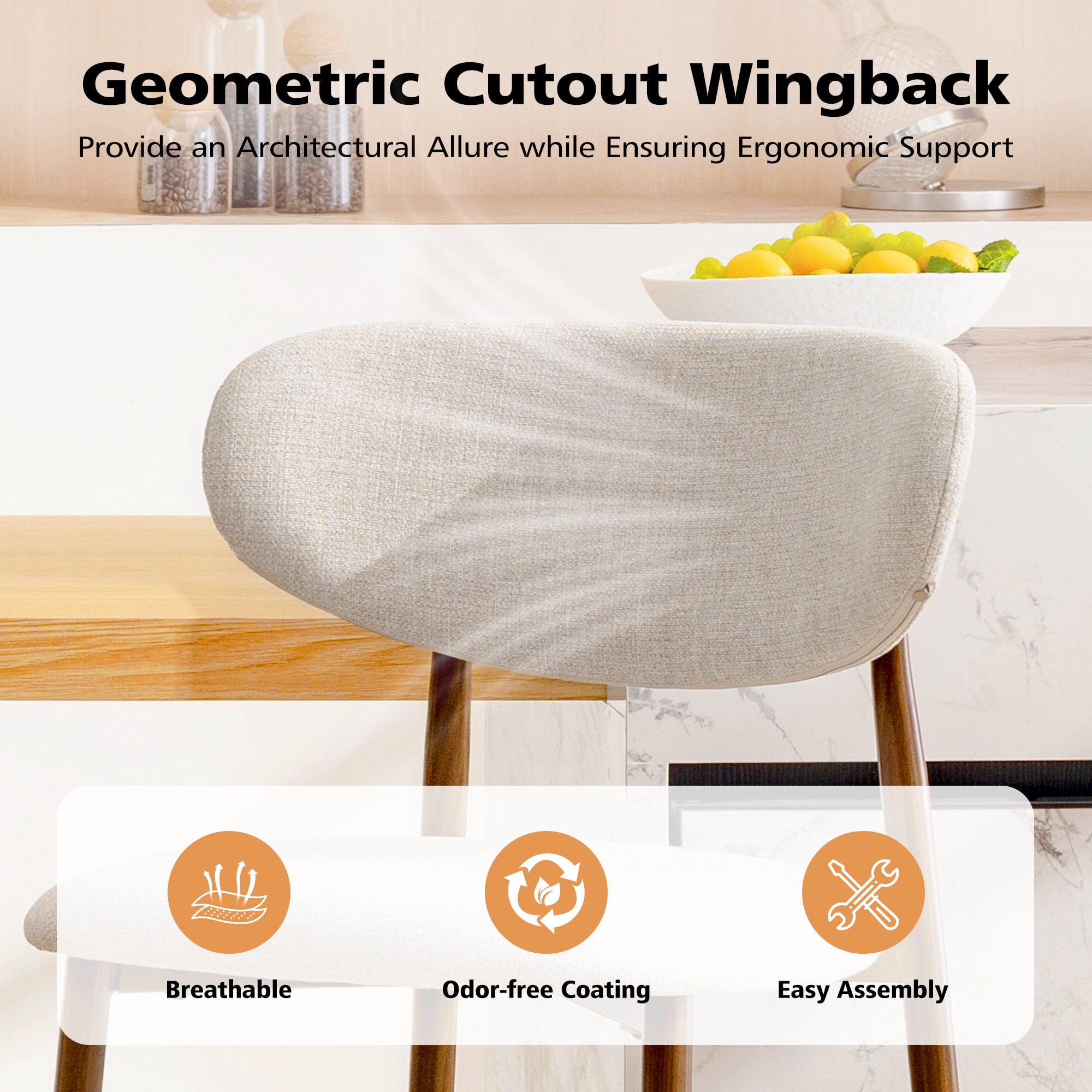COOLHUT Bar Stool Set of 4, 26" Counter Height Bar Stools with Curved Back, Premium Linen Upholstery Bar Stools with Brass-Toned Metal Footrest for Dining Room, Kitchen Island, Oatmeal