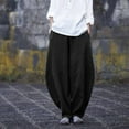 thumbnail image 2 of CFLVAEK Cotton Linen Lantern Pants for Women with Pockets Casual Elastic High Waisted Baggy Pant Solid Color Wide Leg Summer Lounge Trousers Black L, 2 of 7