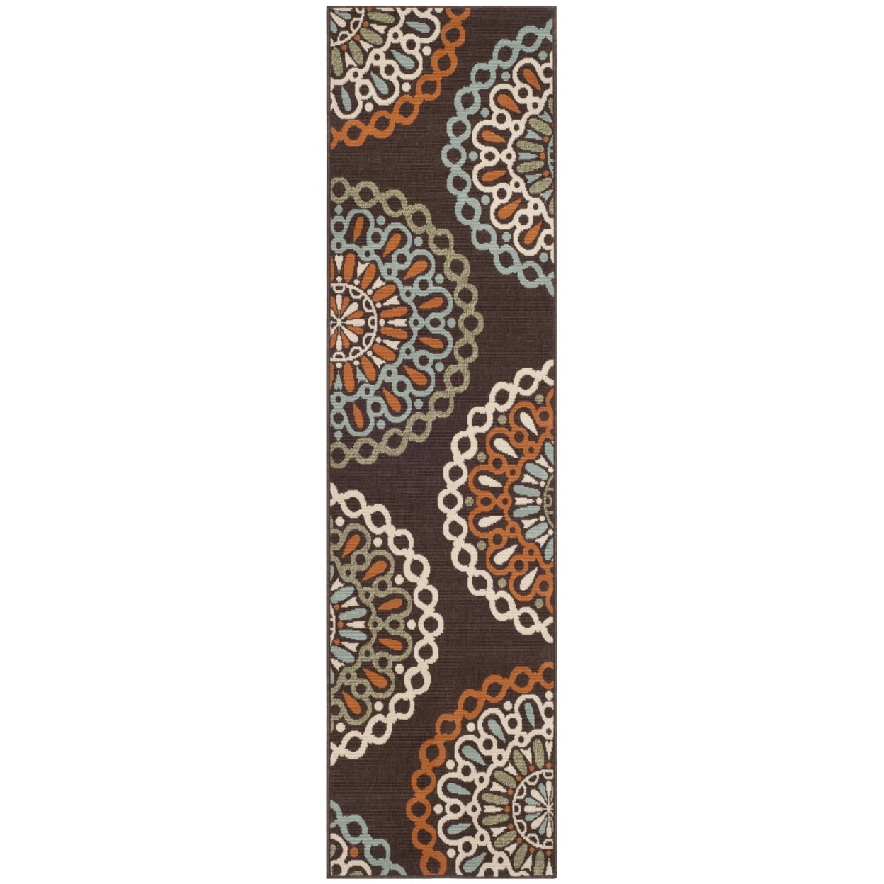 SAFAVIEH Veranda Axum Geometric Indoor/Outdoor Runner Rug, Chocolate/Terracotta, 2'3" x 12'