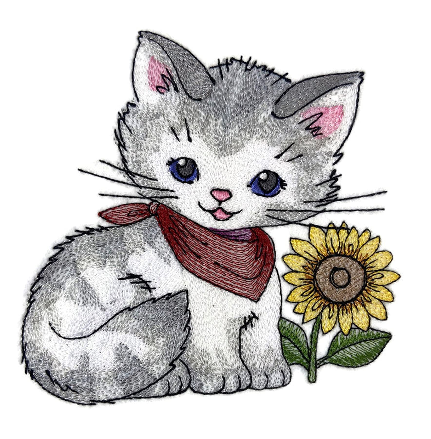 Amazing Baby Animal Kingdom [Kitty with Sunflower ][Custom and Unique] Embroidered Iron on/Sew Patch (5.28" x 5.21") [Made in USA]