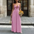 thumbnail image 2 of Women's Beach Dress Striped Halter V-Neck Maxi Sundress Tunic Open Back Vacation Summer Dress Hot Pink XL, 2 of 8