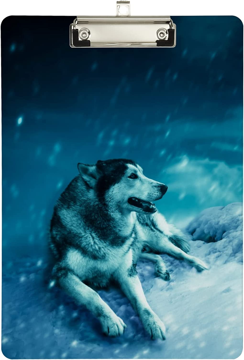 ZHANZZK Full Moon Snow Night Siberian Husky Clipboard Hardboard Wood