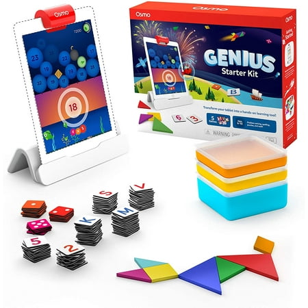 Osmo - Genius Starter Kit for i Pad - 5 Hands-On Learning Games - Ages 6-10 - Math, Spelling, Problem Solving, Creativity & More - (Osmo i Pad Base Included), Multicolor