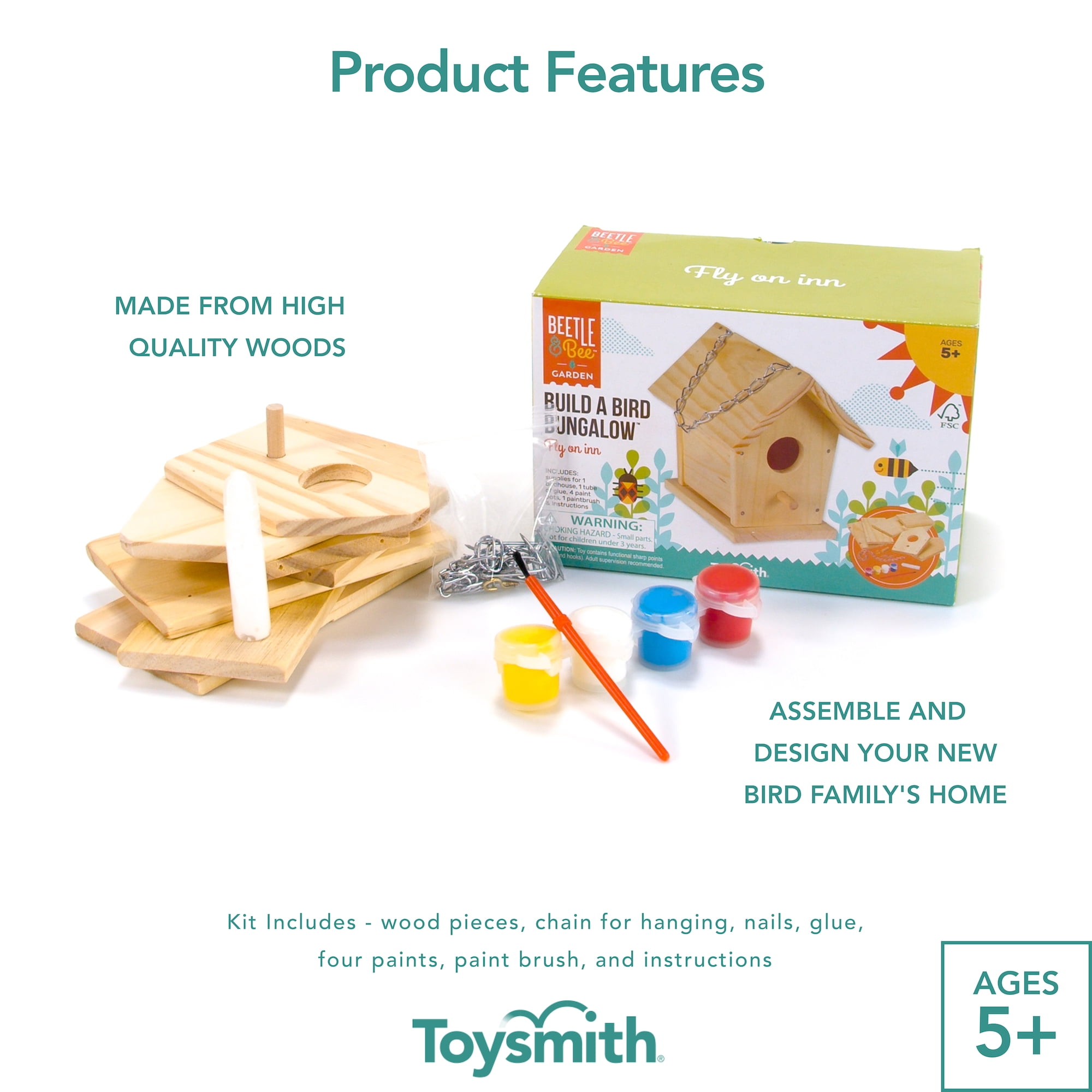 Toysmith Build A Bird House Bungalow Craft Kit (10 Pieces)