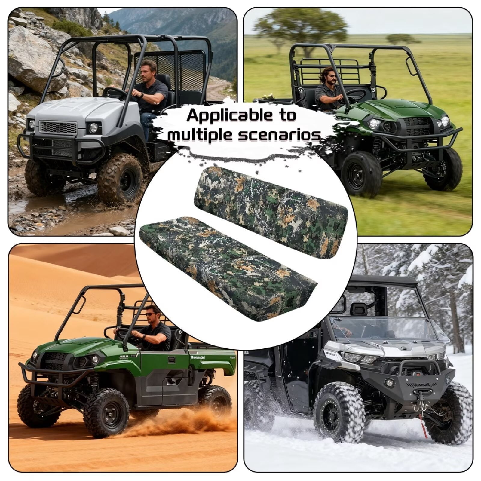 XYZCANDO Green Camo Forests UTV Seat Covers for Kawasaki Mule 3000 2 Pieces UTV Seats Cover Accessory Part Mule Accessory Parts Replacement Bench Seat Covers Full Protection